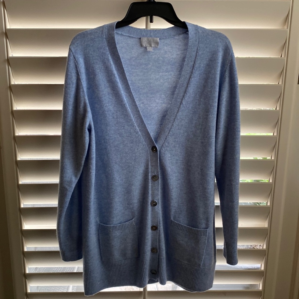 Pure Collection Blue Lightweight Cashmere Boyfriend Cardigan